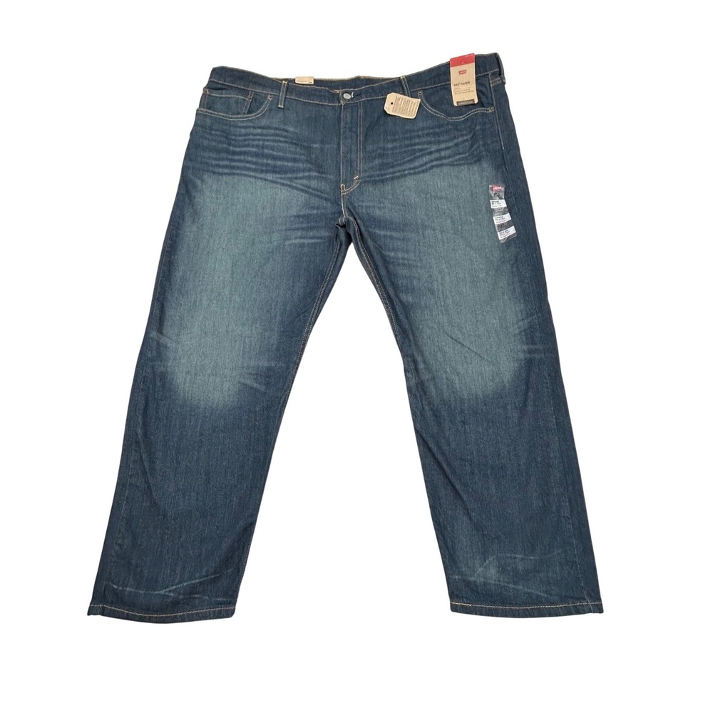 Levis 502 Taper Leg Jeans Mens 50x30 Big Tall Stretch Blue Denim Whiskered NEW